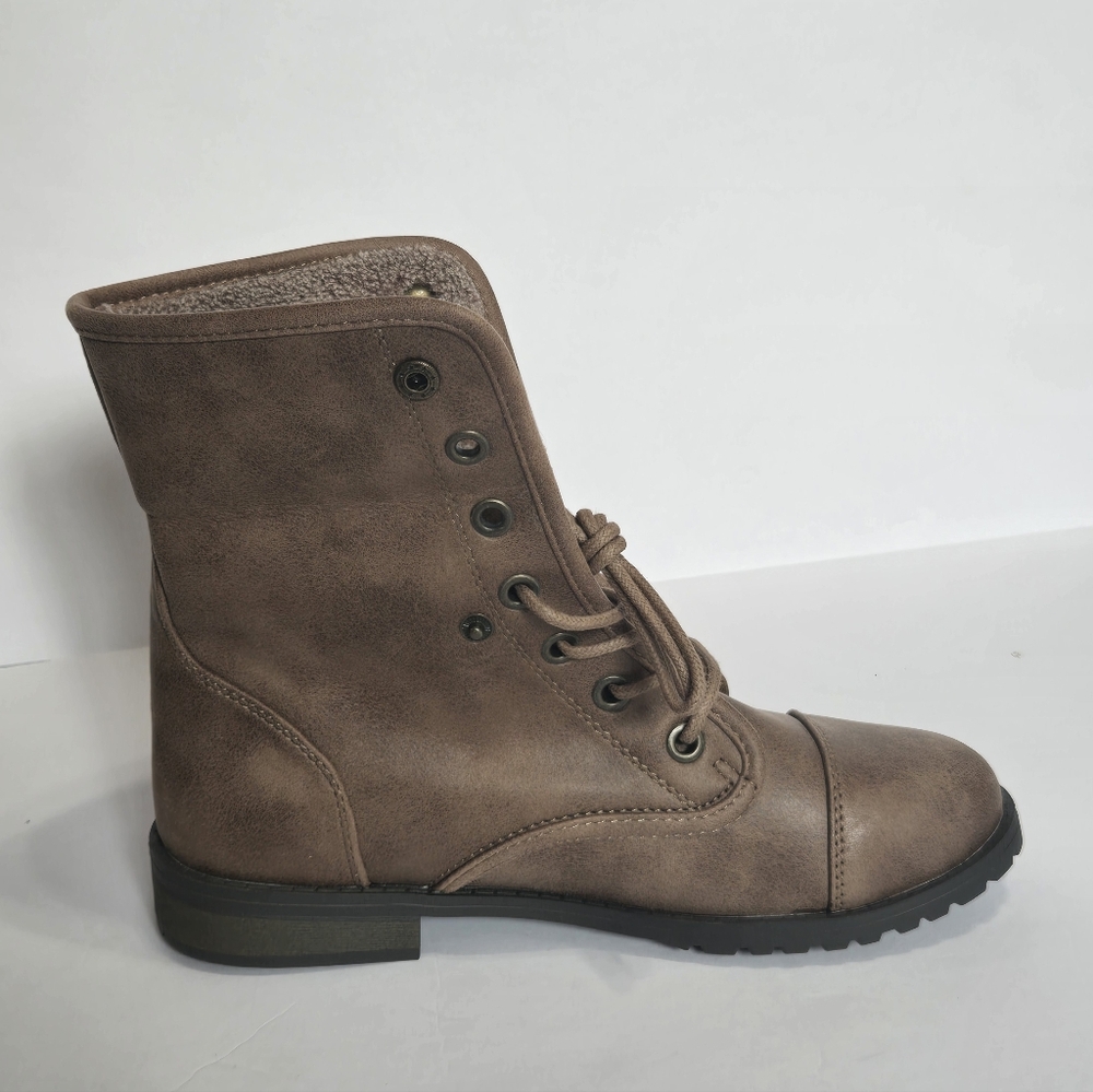 Style: Waterfall Combat / Ankle BootsColor: Taupe / Distressed BrownSize: 9 Wome - Picture 2 of 9